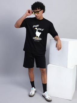 Griffel - Men Black Oversized Cotton Printed Co-Ord Set