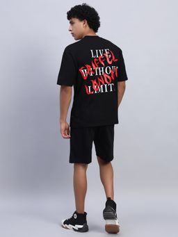 Griffel - Men Black Oversized Cotton Typography Co-Ord Set