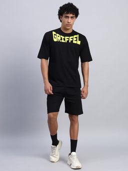 Griffel - Men Black Oversized Cotton Typography Co-Ord Set