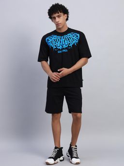 Griffel - Men Black Oversized Cotton Printed Co-Ord Set