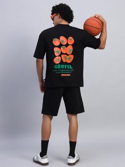 Griffel - Men Black Oversized Cotton Printed Co-Ord Set