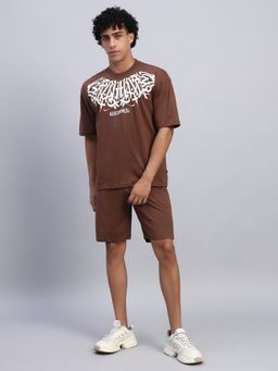 Griffel - Men Brown Oversized Cotton Printed Co-Ord Set