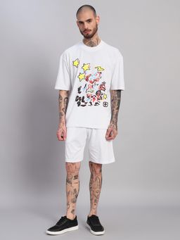 Griffel - Men White Oversized Cotton Typography Co-Ord Set