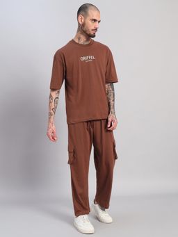 Griffel - Men Brown Oversized Cotton Typography Co-Ord Set