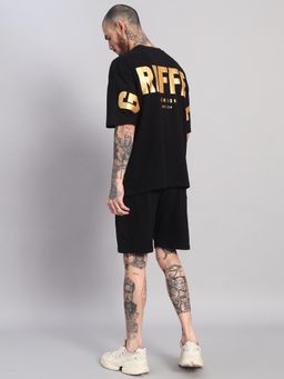 Griffel - Men Black Oversized Cotton Typography Co-Ord Set