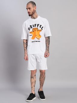 Griffel - Men White Oversized Cotton Typography Co-Ord Set