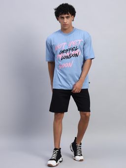 Griffel - Men Blue Oversized Cotton Typography Co-Ord Set