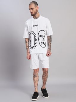 Griffel - Men White Oversized Cotton Typography Co-Ord Set