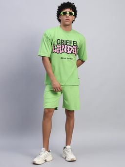 Griffel - Men Green Oversized Cotton Typography Co-Ord Set