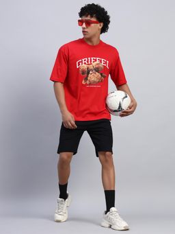 Griffel - Men Red Oversized Cotton Printed Co-Ord Set