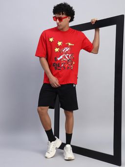 Griffel - Men Red Oversized Cotton Printed Co-Ord Set