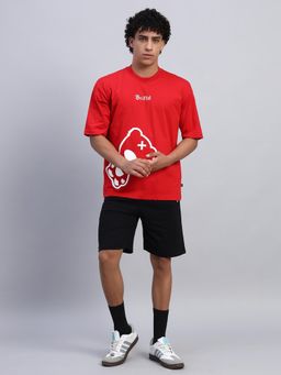 Griffel - Men Red Oversized Cotton Printed Co-Ord Set