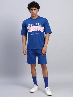 Griffel - Men Blue Oversized Cotton Typography Co-Ord Set