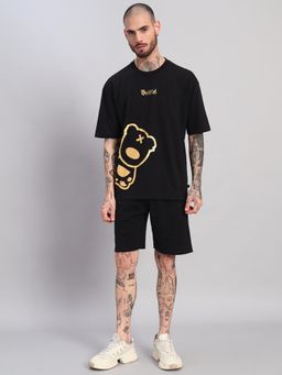 Griffel - Men Black Oversized Cotton Typography Co-Ord Set