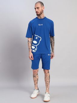 Griffel - Men Blue Oversized Cotton Typography Co-Ord Set