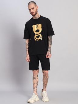 Griffel - Men Black Oversized Cotton Typography Co-Ord Set