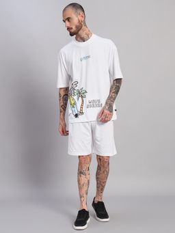 Griffel - Men White Oversized Cotton Typography Co-Ord Set