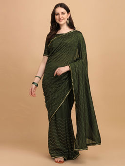 Amrutam Fab - Womens Vichitra Silk Printed Green Saree With Unstitched Blouse Piece