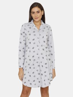 Zivame - Maternity Knit Cotton Knee Length Nightdress - Mid Grey Heather
