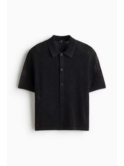 H&M - Men Black Relaxed Fit Hole-Knit Shirt