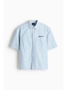 H&M - Men Blue Relaxed Fit Embroidered-Motif Cotton Shirt