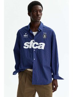 H&M - Men Blue Relaxed Fit Printed Cotton Poplin Shirt