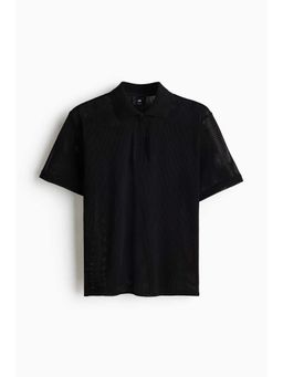 H&M - Men Black Regular Fit Hole-Knit Polo T-Shirt