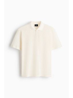 H&M - Men White Regular Fit Hole-Knit Polo T-Shirt