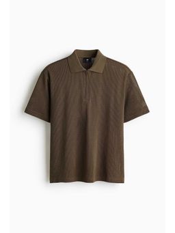 H&M - Men Green Regular Fit Hole-Knit Polo T-Shirt