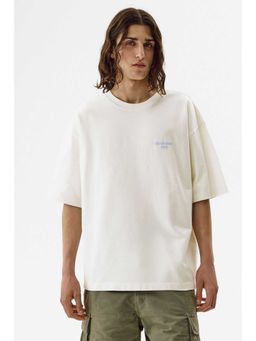 H&M - Men White Oversized Fit Printed Cotton T-Shirt