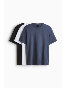 H&M - Men Blue 3-Pack Regular Fit T-Shirts