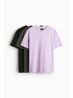 H&M - Men Purple 3-Pack Regular Fit T-Shirts