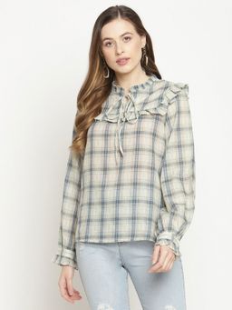 CAMLA - Beige Checks Mandarin Neck Shirt Beige