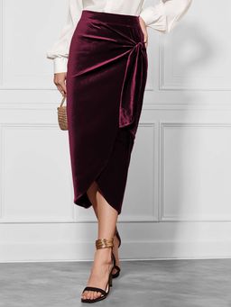 Outzidr - Maroon High Waist Wrap Skirt