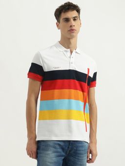 United Colors of Benetton - White Regular Fit Collar Neck Stripes Polo T-Shirt