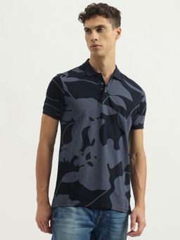 United Colors of Benetton - Blue Regular Fit Collar Neck Floral Print Polo T-Shirt