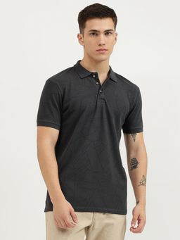 United Colors of Benetton - Grey Regular Fit Collar Neck Printed Polo T-Shirt