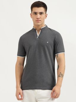 United Colors of Benetton - Grey Regular Fit Collar Neck Textured Polo T-Shirt