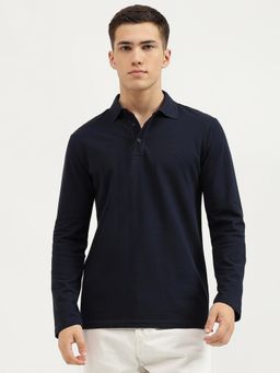 United Colors of Benetton - Navy Blue Slim Fit Collar Neck Solid Polo T-Shirt