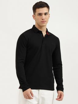 United Colors of Benetton - Black Slim Fit Collar Neck Solid Polo T-Shirt