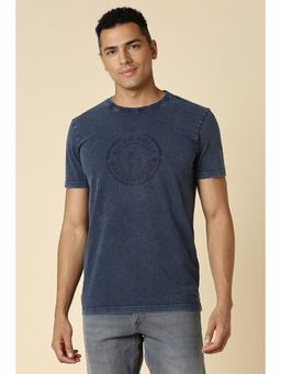 Allen Solly - Men Navy Blue Solid Crew Neck T-Shirt