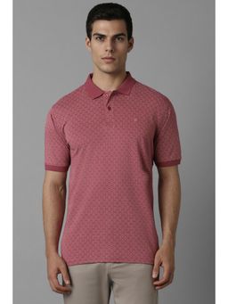 Louis Philippe - Men Pink Print Collar Neck Polo T-Shirt