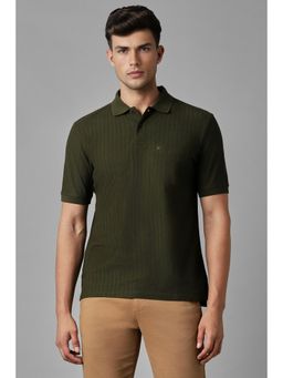 Louis Philippe - Men Olive Textured Collar Neck Polo T-Shirt