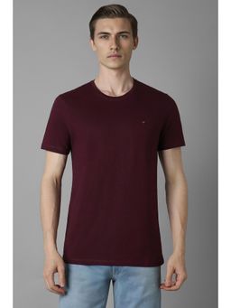 Louis Philippe - Men Maroon Solid Crew Neck T-Shirt