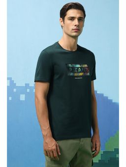 Louis Philippe - Men Green Print Crew Neck T-Shirt