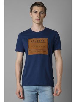 Louis Philippe - Men Navy Blue Print Crew Neck T-Shirt