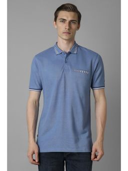 Louis Philippe - Men Blue Solid Collar Neck Polo T-Shirt