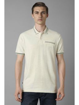 Louis Philippe - Men Cream Solid Collar Neck Polo T-Shirt