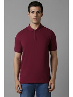 Louis Philippe - Men Maroon Solid Collar Neck Polo T-Shirt