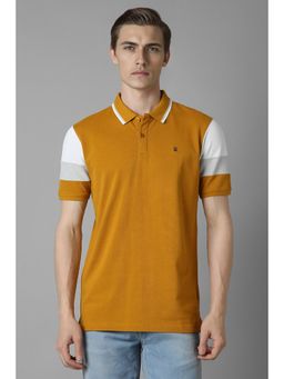 Louis Philippe - Men Yellow Print Collar Neck Polo T-Shirt